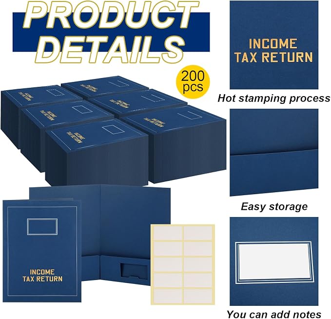 Kisston 200 Pcs Tax Return Folders Bulk 2 Pocket Gold Foil Stamped Income Tax - Image 3