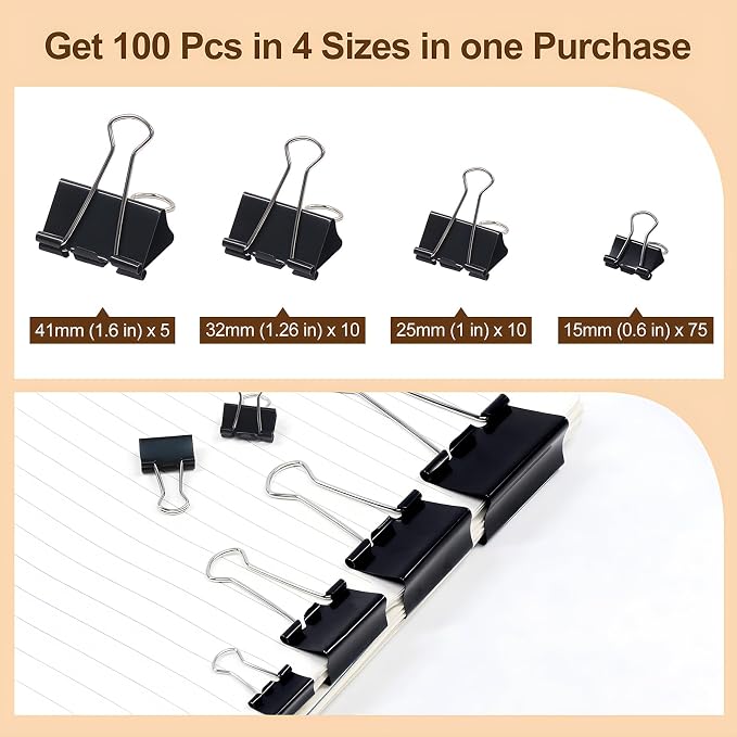 Black Binder Clips Assorted Sizes - Image 2
