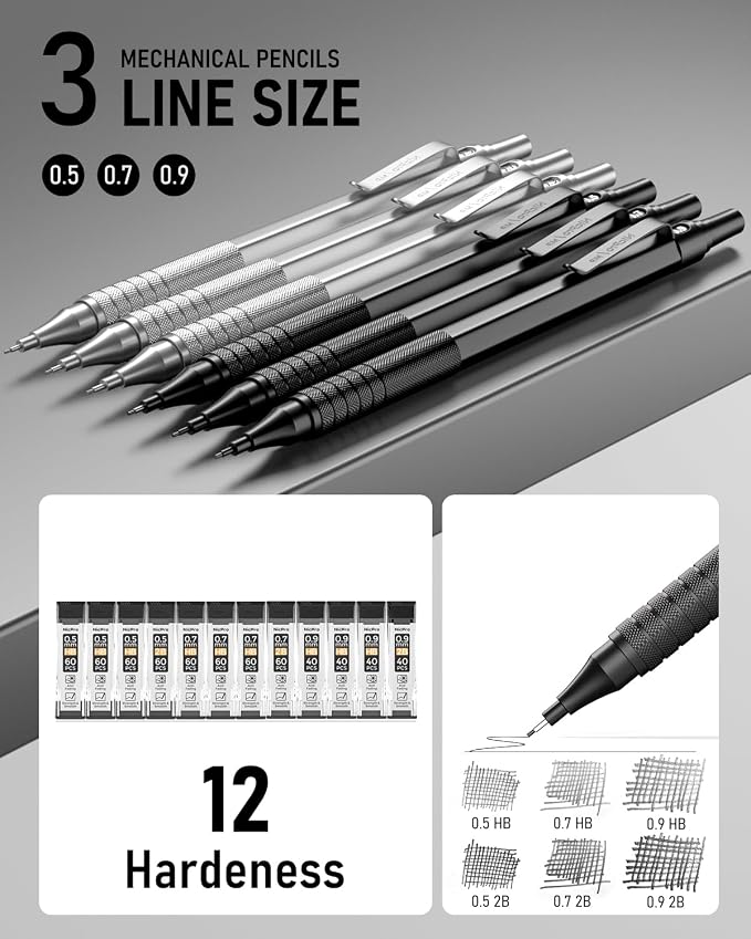 Nicpro 0.5 & 0.7 & 0.9 mm Metal Mechanical Pencil Set - Image 8