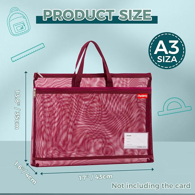 Pendancy Mesh Zipper Pouch A3 Size, Large Double Pocket Lightweight Nylon - Image 2