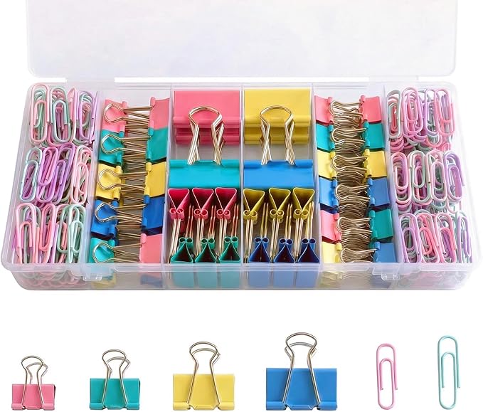 276Pcs Paper Clips and Binder Clips Assorted Sizes，Colored Binder Paper Clips by Unknown