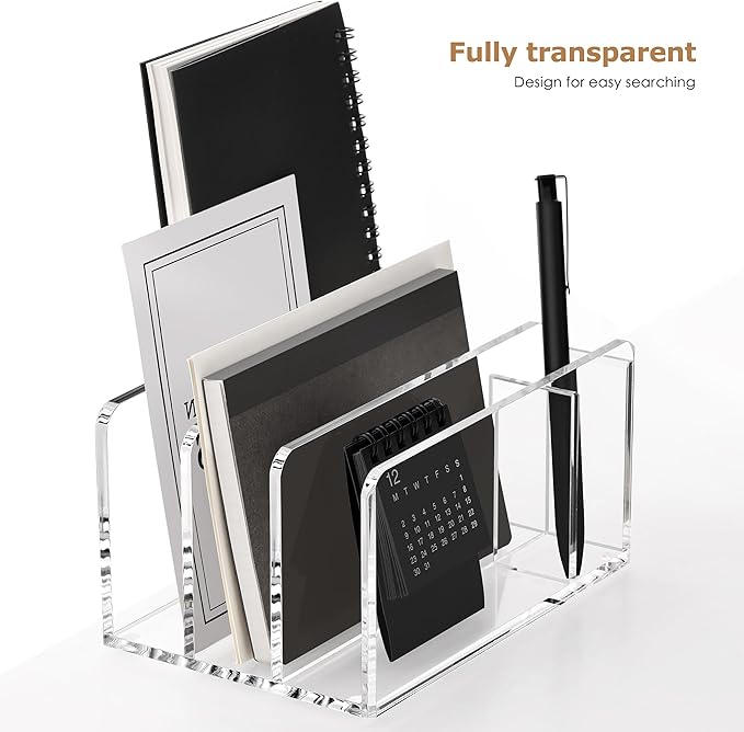 SANRUI Acrylic Mail Organizer, 3 Compartments Clear File Holder - Image 6