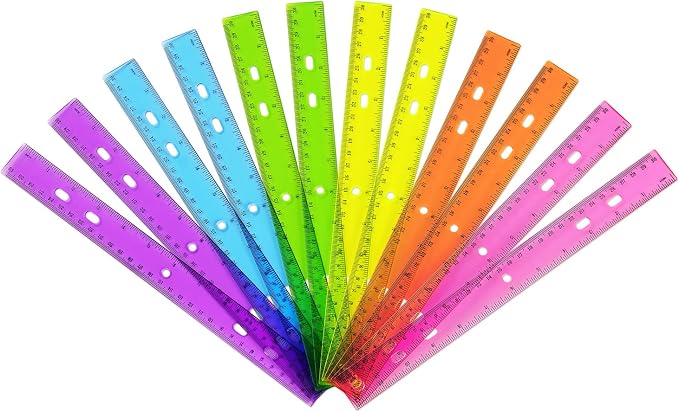 ZZTX 12 Pack Color Transparent Ruler Plastic Rulers 12 Inch, Metric Bulk Rulers by ZZTX