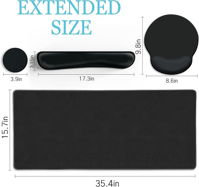 LIMKRIAN Black Mouse Pad Set Large Desk Matt - Image 6