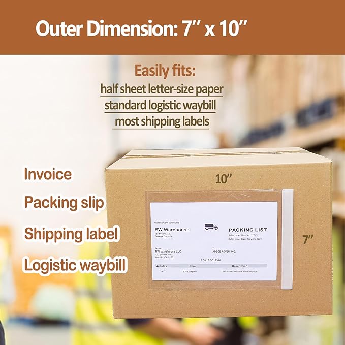 BEUYI 2.5 Mil Premium 7" x 10" Clear Adhesive Shipping Label Sleeves, Packing - Image 2