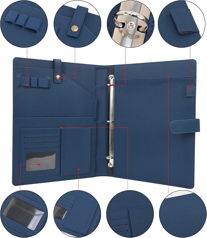 Wonderpool A4 PU Leather Portfolio Holder Ring File Document Case - Image 5