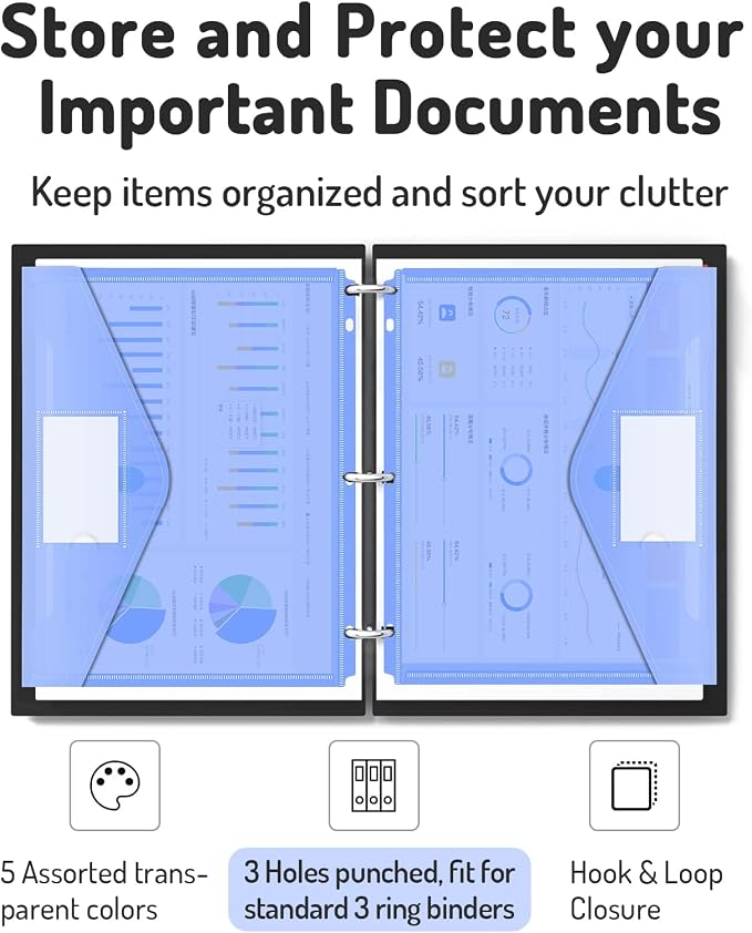 Forvencer Binder Pocket, 5 Pack Super Heavyweight Poly Binder Pocket - Image 2