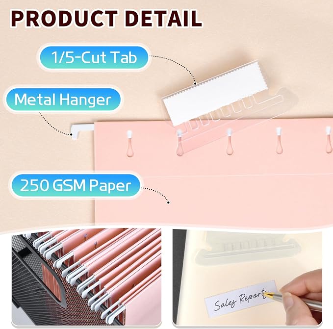 25-Pack Pink Hanging File Folders, Letter Size - Image 2