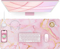 Pink Marble Mouse Pad with 15W Wireless Charging, 31.5"x15.8" Large Gaming Desk by abcmat