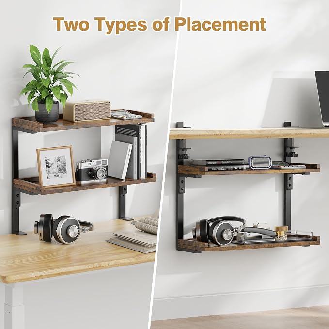 Clamp On Desk Shelf 2-Tier, 16.5 in Wood Shelving Unit - Image 7