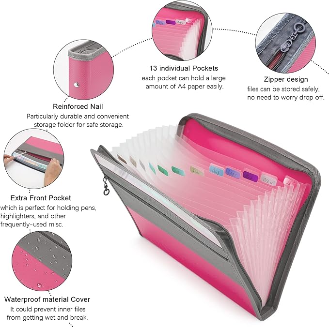 NAFY Expanding File Folder, 13 Pockets Document Organizer - Image 3