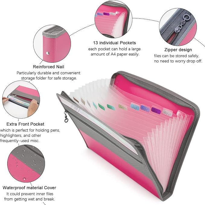 NAFY Expanding File Folders, 13 Pockets Document Organizer - Image 3