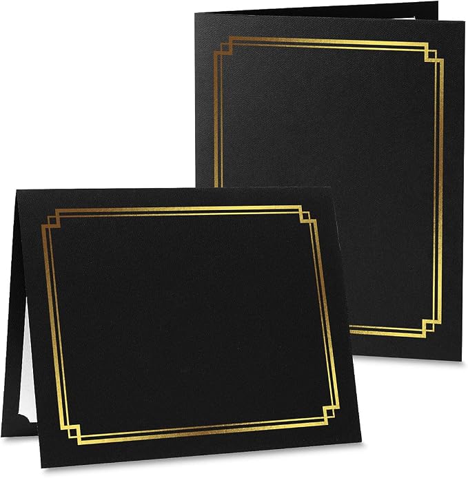 Classic Black & Gold Certificate Folders- Packs 25, Linen Cover 80 lb. Stock - Image 3