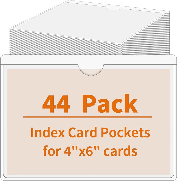 44 Pack Storage Bins Labels, 4x6 Photo Sleeves, Plastic Adhesive Pockets by yeestone