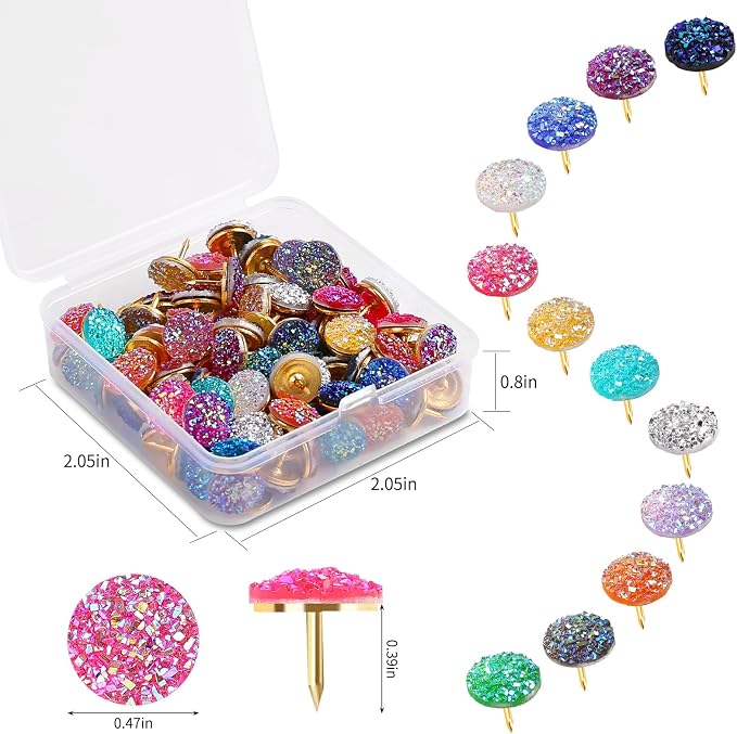 50Pcs Push Pins, Shiny Diamond Glitter Rhinestone Decorative Thumb Tacks - Image 2