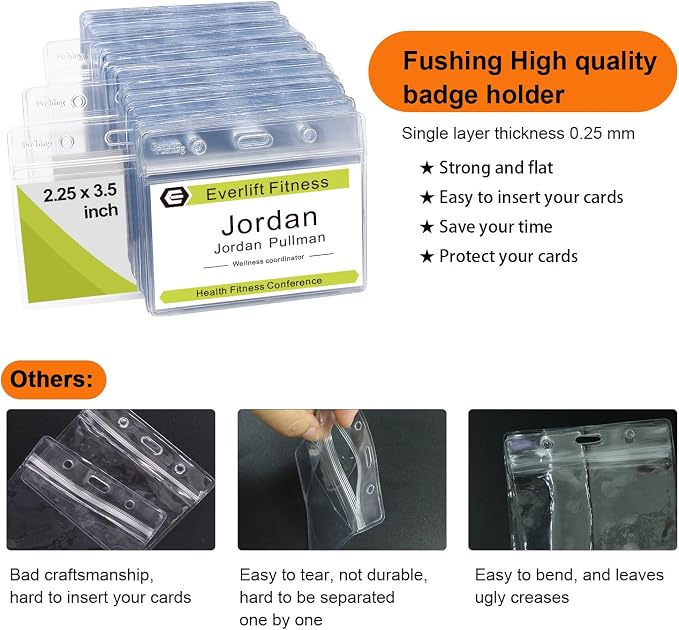 Fushing 300 Pcs Clear Plastic Horizontal Name Tag Badge ID Card Holders - Image 4