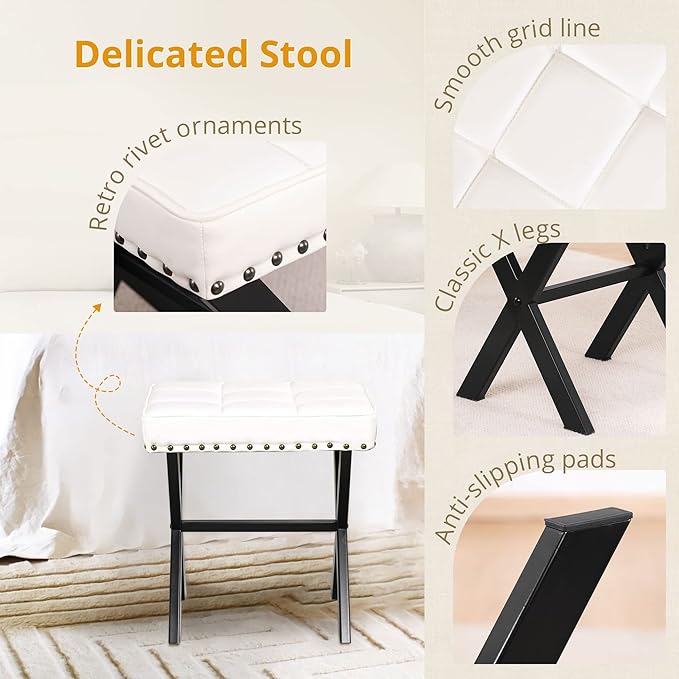 LUE BONA White Vanity Stool - Image 7