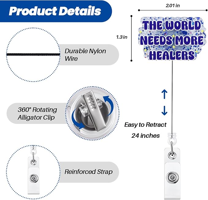 The World Needs More Healers Funny Nurse Badge Reel, Cute Retractable ID Badge - Image 2