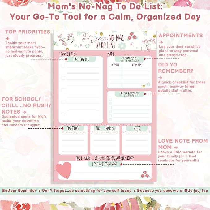 Eaasty 2 Pcs 120 Sheets Mom's No-nag to-do List, Tear-Off 6 x 9 Sheet Pad - Image 3