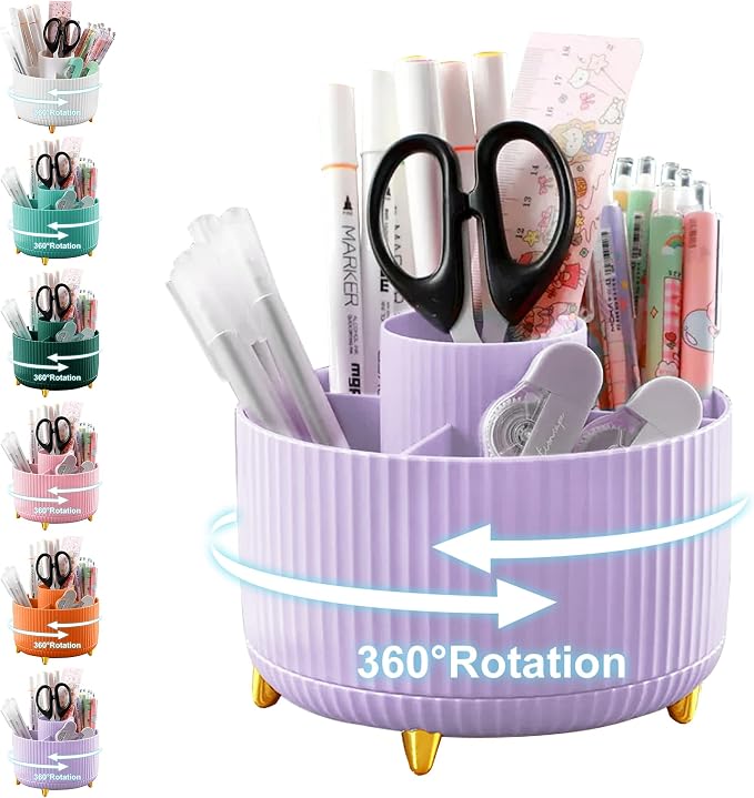 Cayxenful Pencil Holder For Desk, 5 Slots 360°Degree Rotating Desk Organizers by Cayxenful