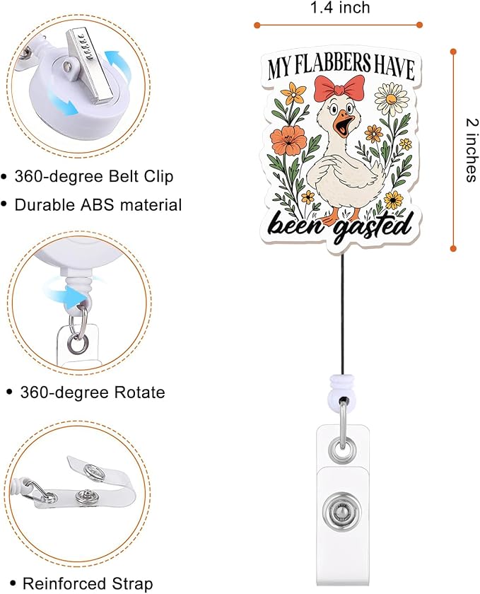 Silly Goose Badge Reel with Flowers – My Flabbers Have Been Gasted Retractable - Image 2