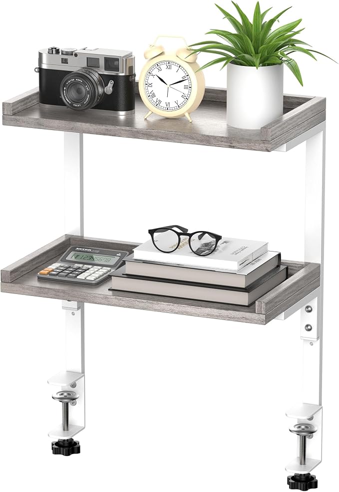 Clamp On Desk Shelf 2-Tier, Wood Shelving Unit - Image 9