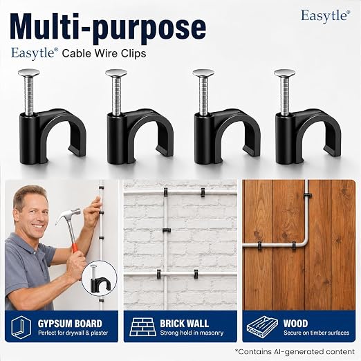 Easytle Plastic Cable Clamps Nail in Cable Clips 100 Pcs 10mm Cable Wire Clips - Image 6