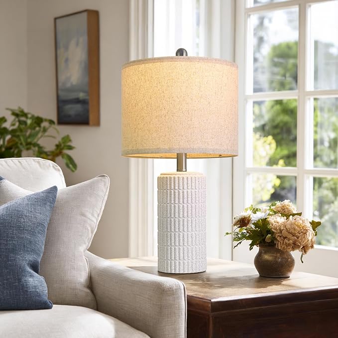 PoKat 20.75" Stone-Like Farmhouse Ceramic Table Lamps Set of 2 - Image 4