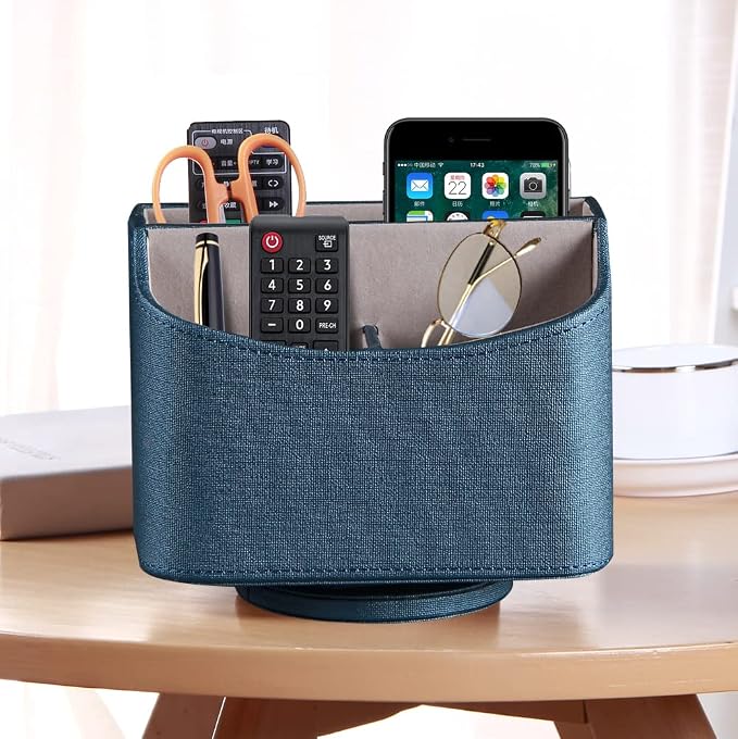 PUSU Remote Control Holder PU Leather 360 Degrees Rotatable Desktop Supply - Image 4