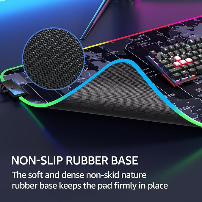 KTRIO RGB Large Gaming Mouse Pad, 31.5 x 15.7 in, RGB World Map, XXL | Smooth - Image 4