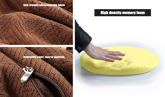 Sigmat Memory Foam Seat Cushion Anti-Slip Soft Round Chair Pad 18 Inch Coffee - Image 2