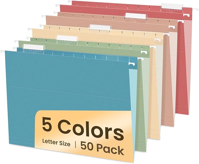 SUNEE Hanging File Folders, 50 Pack Letter Size Hanging File Folders by SUNEE