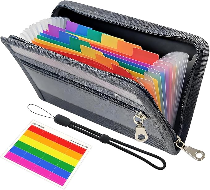 A6 Receipts Organizer with Zipper Closure and Wrist Strap, 12 Pocket Portable by Unknown