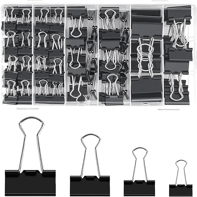 Binder Clips Paper Clamps Assorted Sizes 140 Count, 4 Sizes in One Pack by Deoot