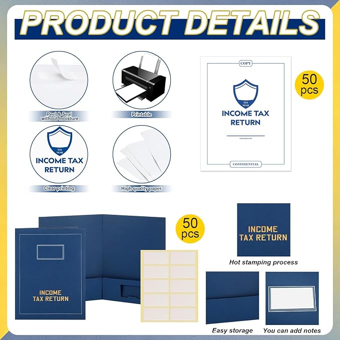 100 Pcs 9 x 12'' Income Tax Return Folders, 50 Blue Income Tax Return Folders - Image 3