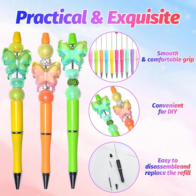 300 Pieces DIY Beadable Pen Kit – 100 Plastic Ballpoint Pens - Image 4