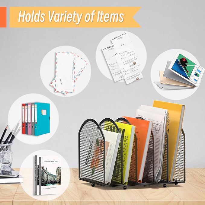 MINDEPOT Desk File Organizer 5 Sections Desktop Organizer File Mail Sorter - Image 5