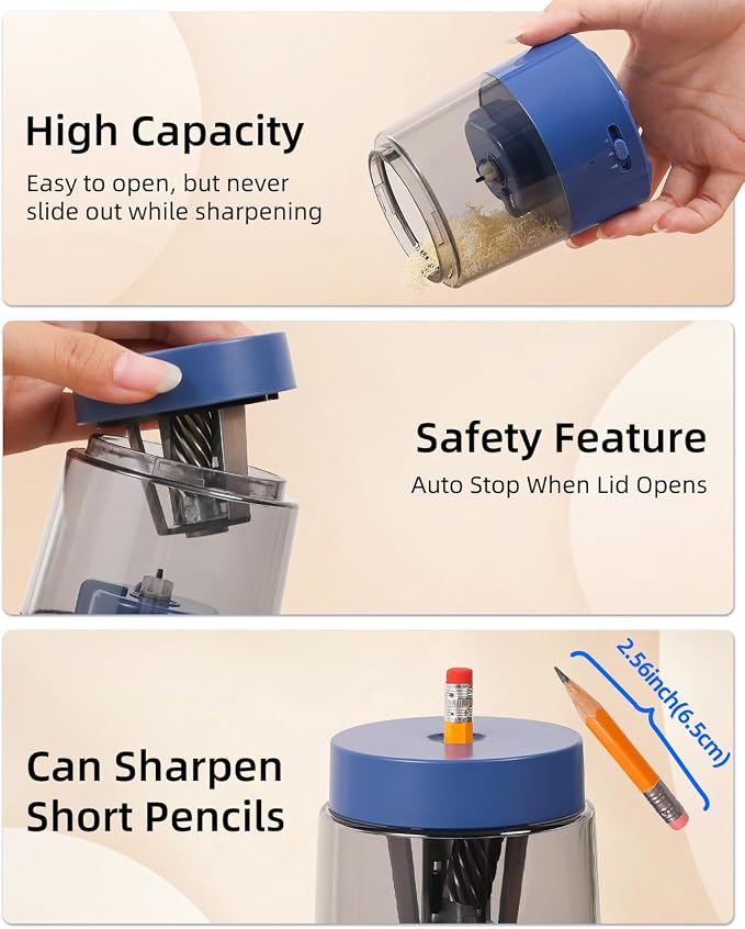 ZMOL Electric Rechargeable Pencil Sharpener, Automatic Pencil Sharpeners - Image 8