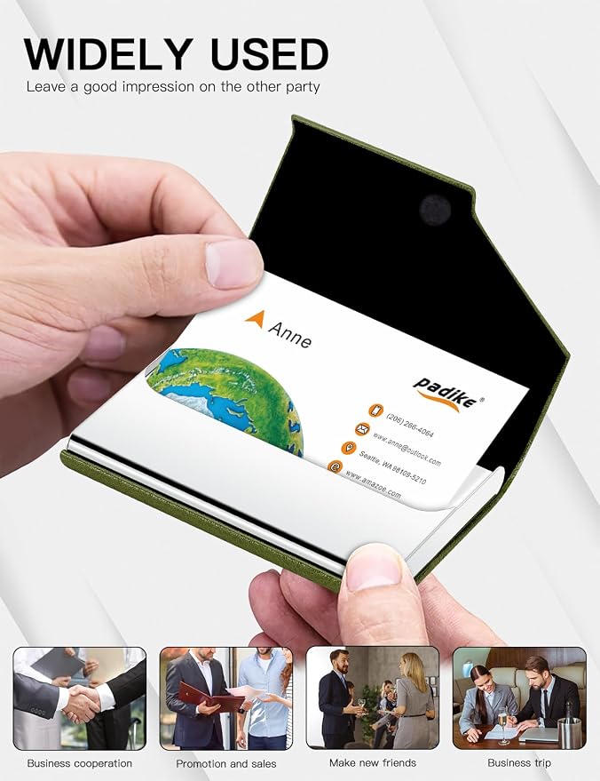 Padike Business Card Holder, Leather Business Card Case Pocket Card Holders - Image 5
