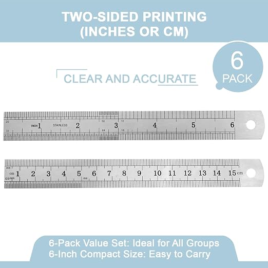 6 Pack Heavy Duty 6 Inch Steel Ruler Set - Image 2