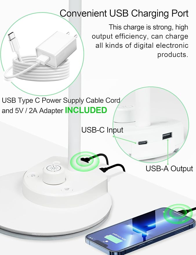 BOHON LED Desk Lamp with USB Charging Port, 3 Color Modes Dimmable, Auto - Image 4