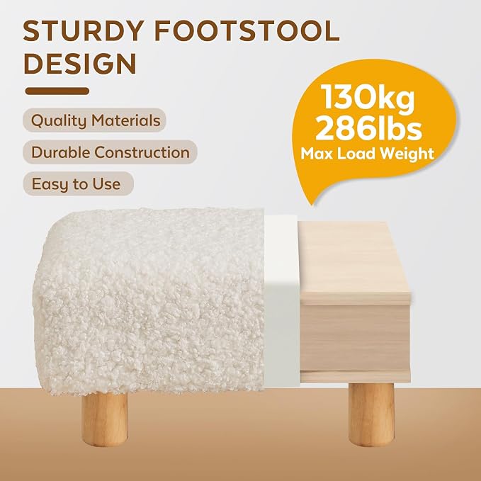 Small Foot Stool Ottoman, Sherpa Footstool Ottoman Foot Rest - Image 3