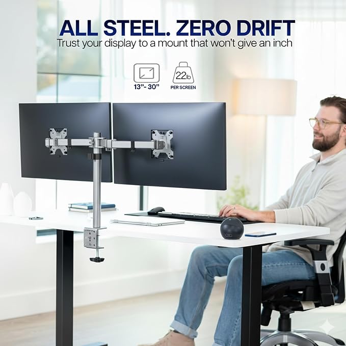 VIVO Dual Monitor Desk Mount, Heavy Duty Fully Adjustable Steel Stand, Holds 2 - Image 2