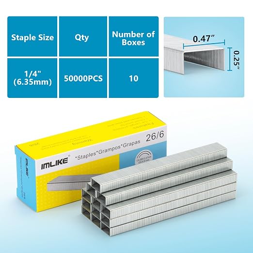 IMLIKE 26/6 Standard Staples 1/4"-10 Boxes, Chisel Point, - Image 7