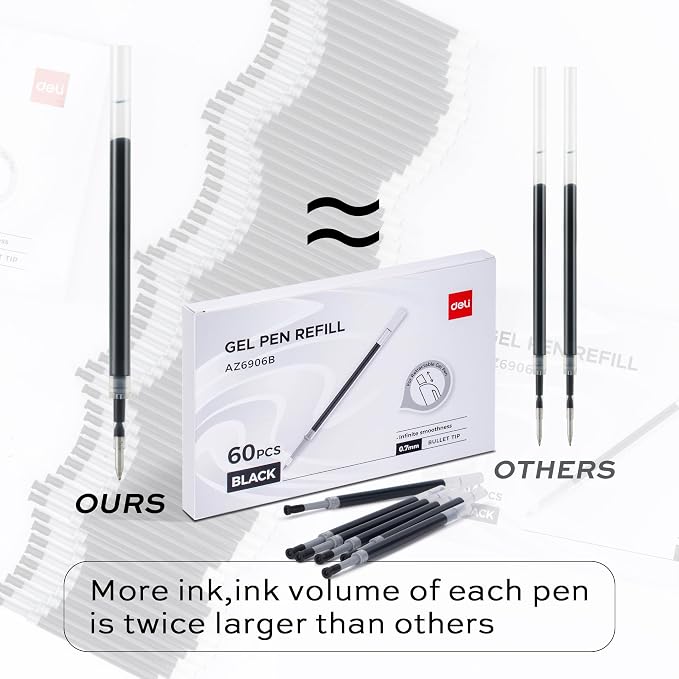 deli Gel Pen Refills, Medium Point 0.7mm, Smooth Writing, Fast Dry, No Bleed - Image 3