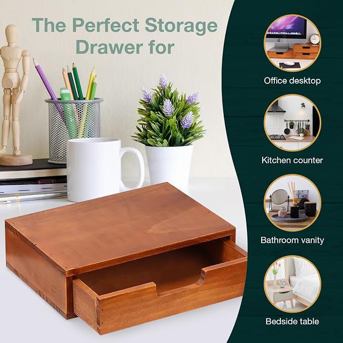 Single Drawer Desktop Storage Organizer in a Modern Wood Design Wooden - Image 6