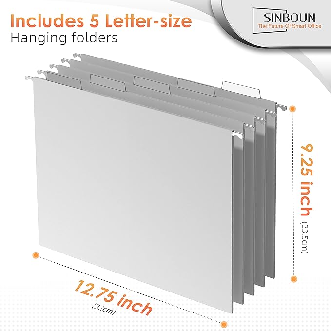 Sinboun Hanging File Organizer Letter-Size File Holder Filing Box Includes 5 - Image 3