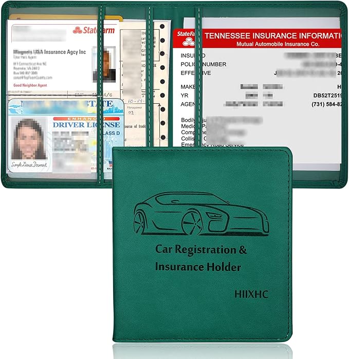 Car Registration and Insurance Holder, 5.5 x 5 Inch PU Leather Vehicle Glove by HIIXHC