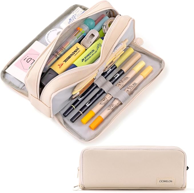 CICIMELON Large Capacity Pencil Case 3 Compartment Pouch Pen Bag by CICIMELON