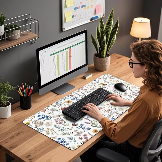 Flower Large Gaming Mouse Pad 31.5"x15.7"｜ Weed Floral Plants XXL Desk Mat - Image 3
